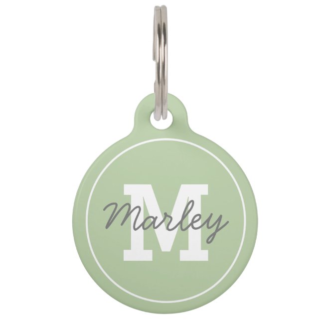 Personalised Green Monogram Pet Name Tag (Front)