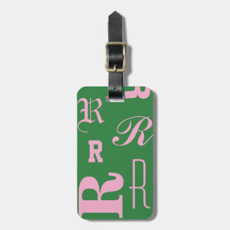 Personalised Green, Monogram Typography Initials Luggage Tag