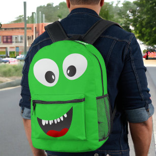 Personalised Green Monster Fun Printed Backpack