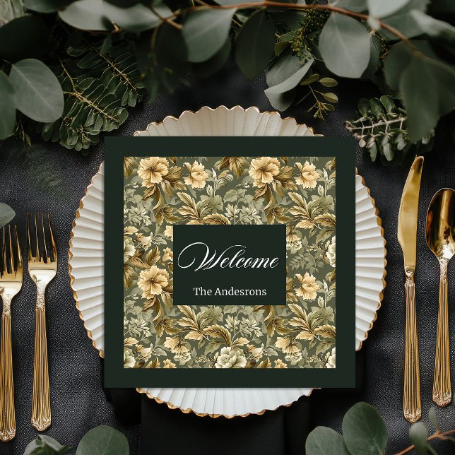 Personalised Green Napkins Elegant Floral Touch (Personalized Green Napkins Elegant Floral Touch)