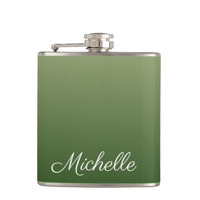 Personalised green ombre hip flask (Front)