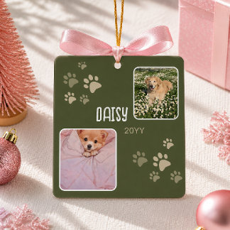 Personalised Green Paw Photo Dog Keepsake Ceramic Ornament