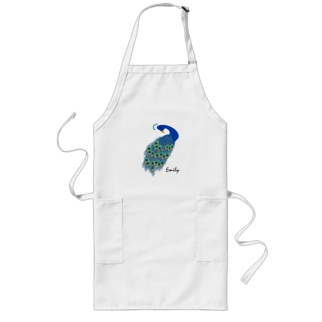 Personalised Green Peacock Design Long Apron (Front)