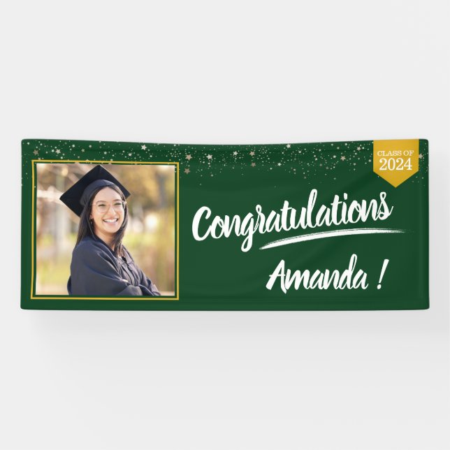 Personalised Green Photo Graduation Banner (Horizontal)
