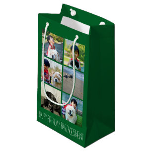 Personalised Green Photo Mosaic Picture Collage Small Gift Bag