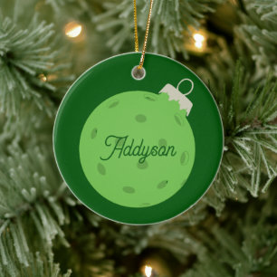 Personalised Green Pickleball Christmas Ceramic Tree Decoration