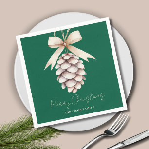 Personalised Green Pinecone Christmas Napkin