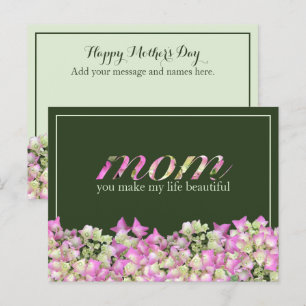 Personalised Green Pink Floral Happy Mother's Day Postcard