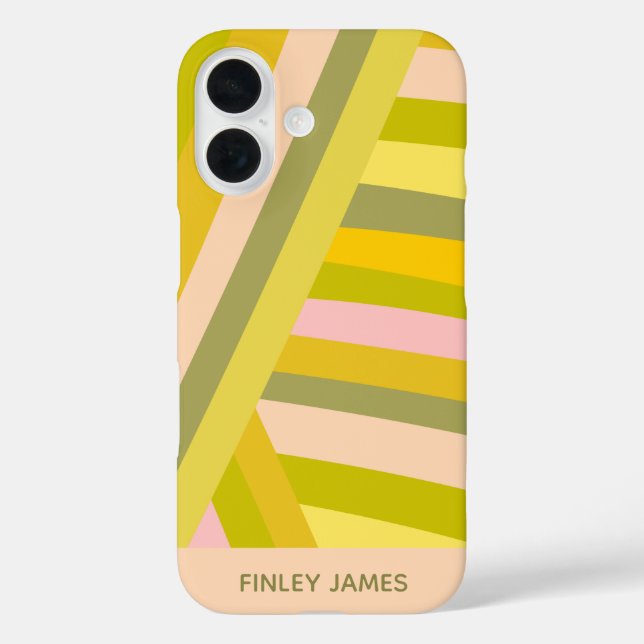 Personalised Green Pink Yellow Stripes Summer Name Case-Mate iPhone Case (Back)