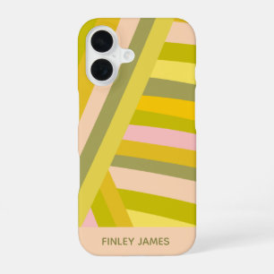 Personalised Green Pink Yellow Stripes Summer Name iPhone 16 Case