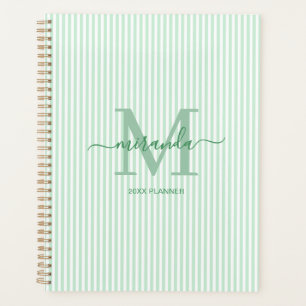 Personalised Green Pinstripe Monogram Planner
