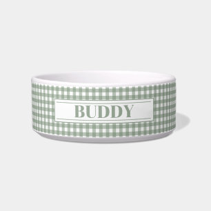 Personalised Green Plaid Dog Name Bowl