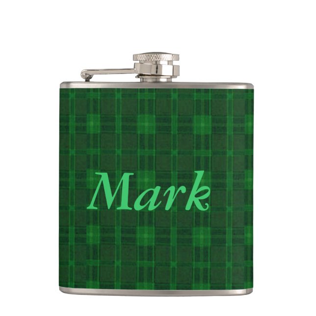 Personalised Green Plaid Flask (Front)