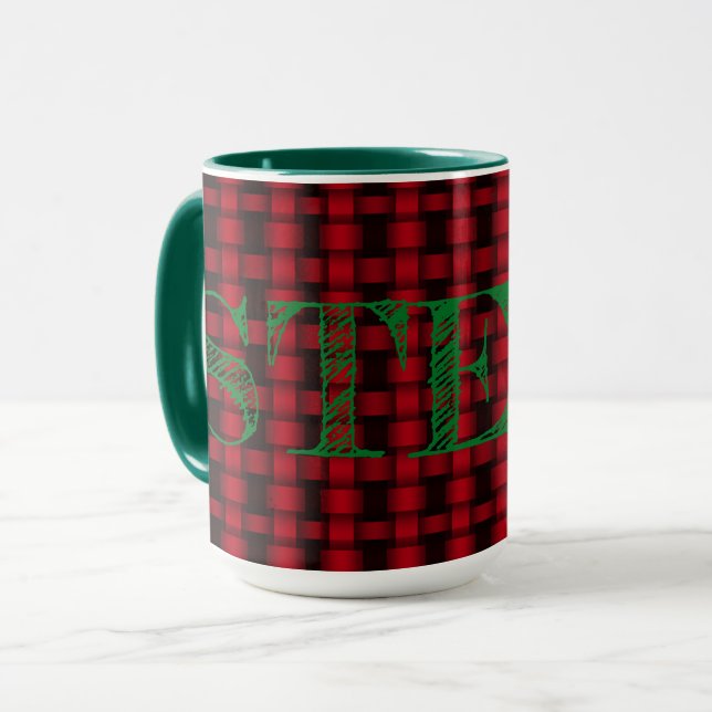 Personalised Green, Red & Black Woven Combo Mug (Front Left)