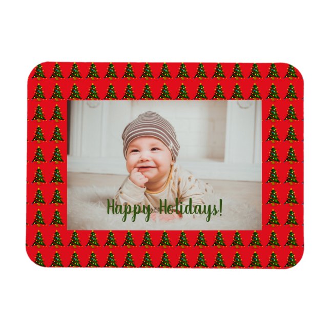 Personalised Green-Red Christmas Tree Magnet (Horizontal)