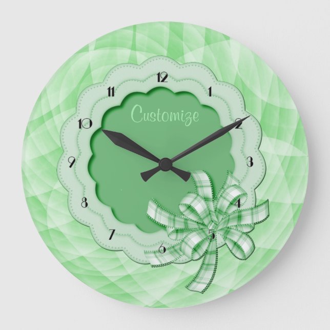 Personalised Green Scalloped Frame Wall Clock (Front)