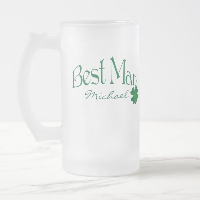 Personalised Green Shamrock Best Man Beer Stein (Left)