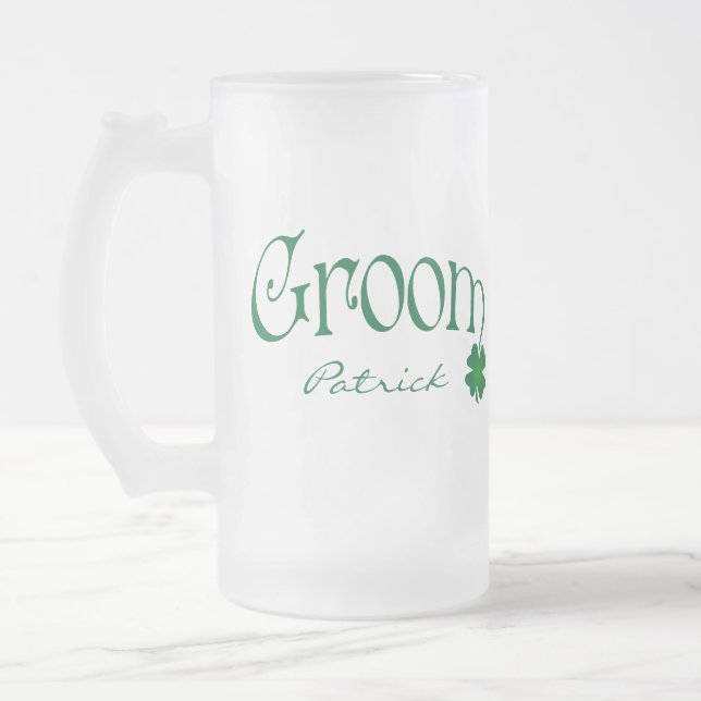 Personalised Green Shamrock Groom Beer Stein (Left)