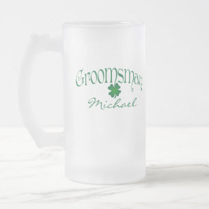Personalised Green Shamrock Groomsman Beer Stein