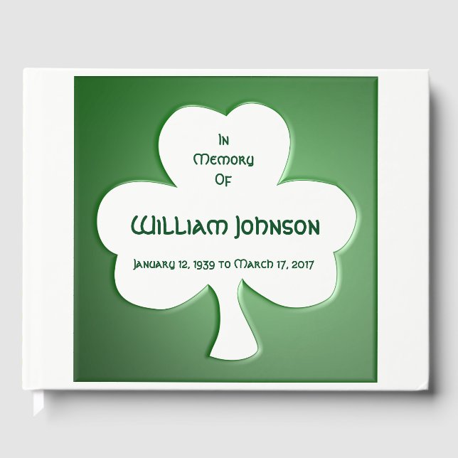 Personalised Green Shamrock Memorial Guest Book (Front)