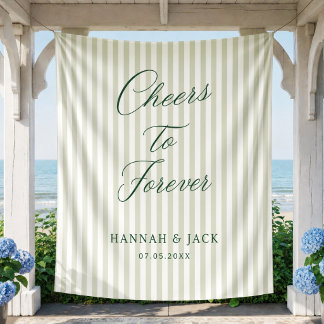 Personalised Green Stripe Wedding Engagement Party Tapestry