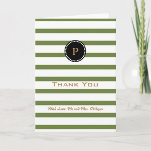 Personalised Green Striped Monogram Thank You Card
