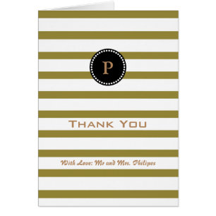 Personalised Green Striped Monogram Thank You Card