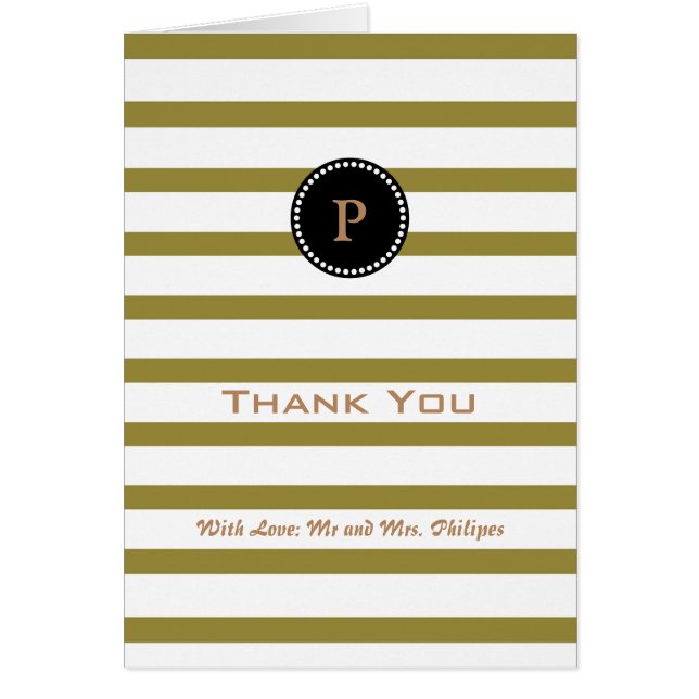 Personalised Green Striped Monogram Thank You Card (Front)