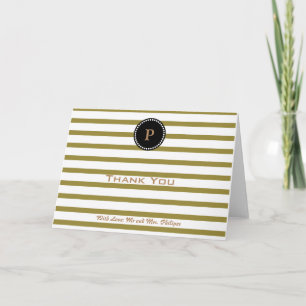 Personalised Green Striped Monogram Thank You Card
