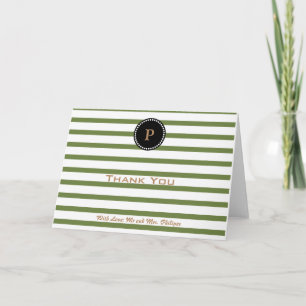 Personalised Green Striped Monogram Thank You Card