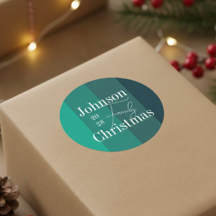 Personalised Green Stripes Family Name Christmas Classic Round Sticker