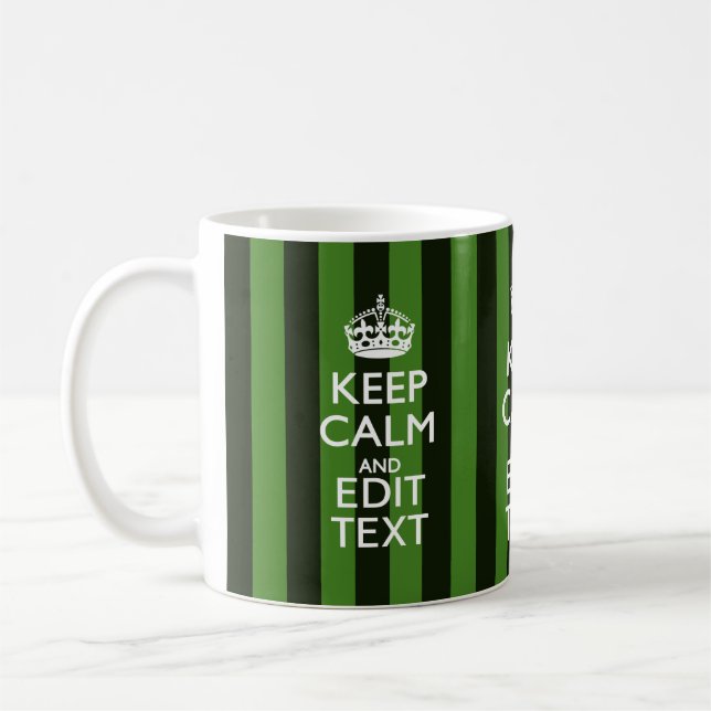Personalised Green Stripes Keep Calm Your Text Coffee Mug (Left)