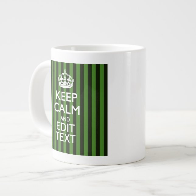 Personalised Green Stripes Keep Calm Your Text Large Coffee Mug (Front Left)