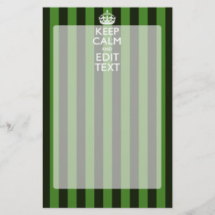 Personalised Green Stripes Keep Calm Your Text Stationery