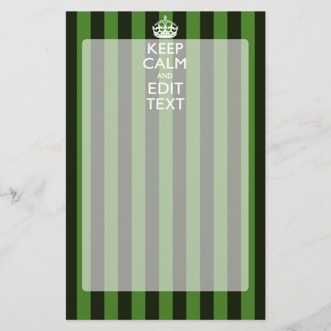 Personalised Green Stripes Keep Calm Your Text Stationery (Front)