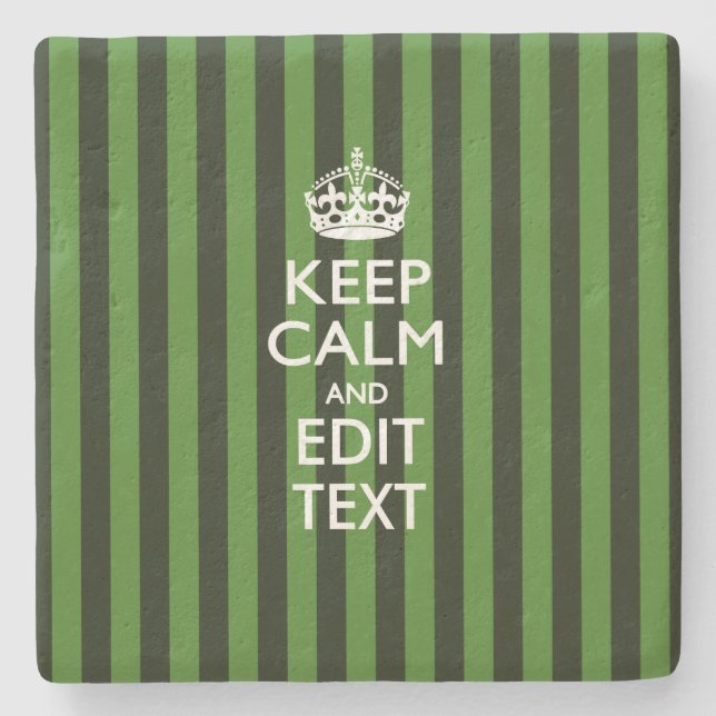 Personalised Green Stripes Keep Calm Your Text Stone Coaster (Front)