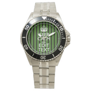 Personalised Green Stripes Keep Calm Your Text Watch