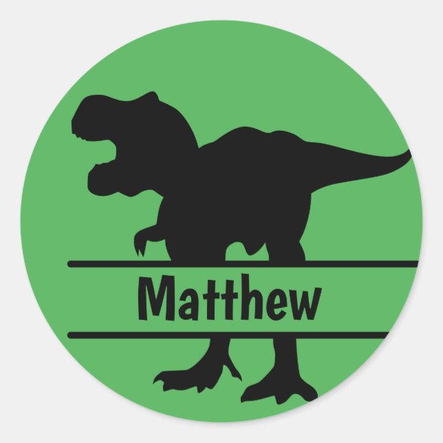 Personalised Green T-Rex Name  Classic Round Sticker (Front)