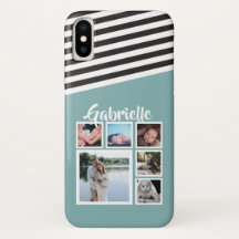 Personalised Green Teal Stripe Pattern Black White
