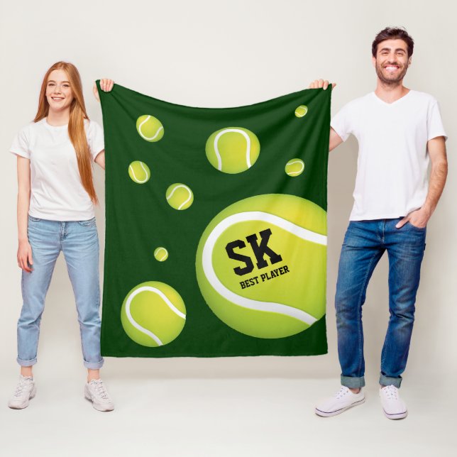 Personalised Green Tennis Balls Fleece Blanket (In Situ)