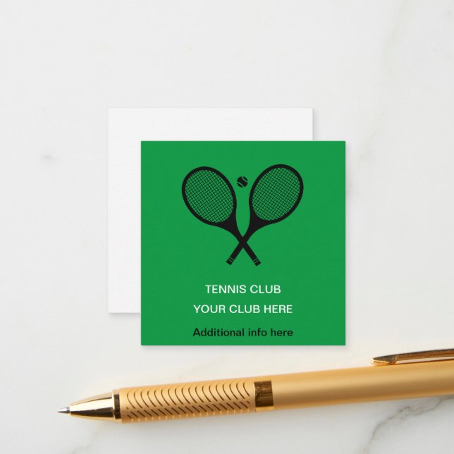 Personalised Green Tennis Racket Enclosure Card (Front/Back In Situ)