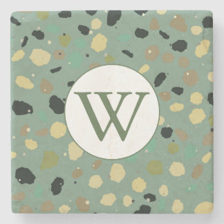 Personalised Green Terrazzo Monogram Stone Coaster
