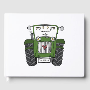 Personalised Green Tractor Country Farm Wedding Guest Book
