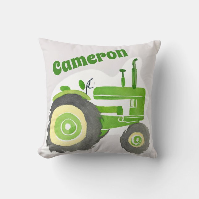 Personalised Green Tractor Pillow - Farm Boy Gift (Front)