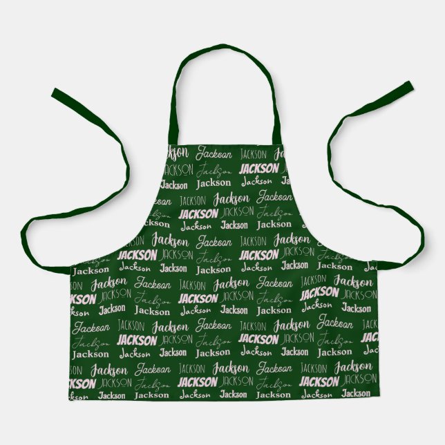 Personalised Green Typography Name Collage Kids Apron (Front)