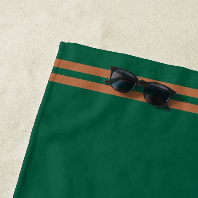 Personalised Green w/ Brown Stripes Beach Towel (In Situ)