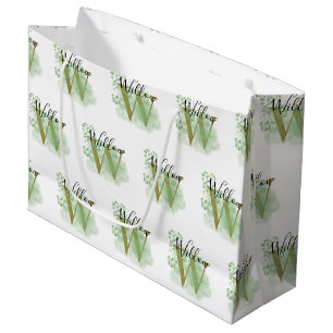 Personalised Green Watercolor & Floral Initial Large Gift Bag