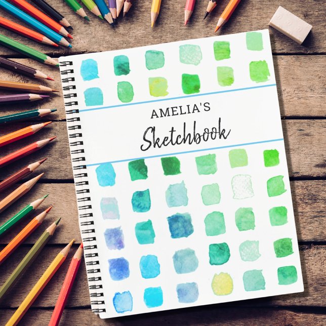 Personalised Green Watercolor Sketchbook Notebook (Creator Uploaded)