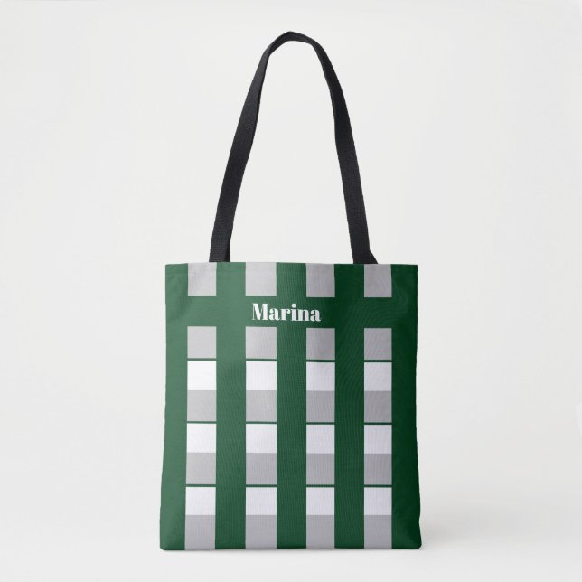Personalised Green & White & Grey Striped Tote Bag (Front)