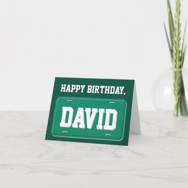 Personalised Green & White License Plate Birthday Card (Front)